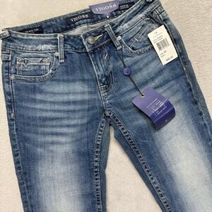 Vigoss Jeans Women's 25 The New‎ York Capri Whiskered Medium Wash Premium Denim